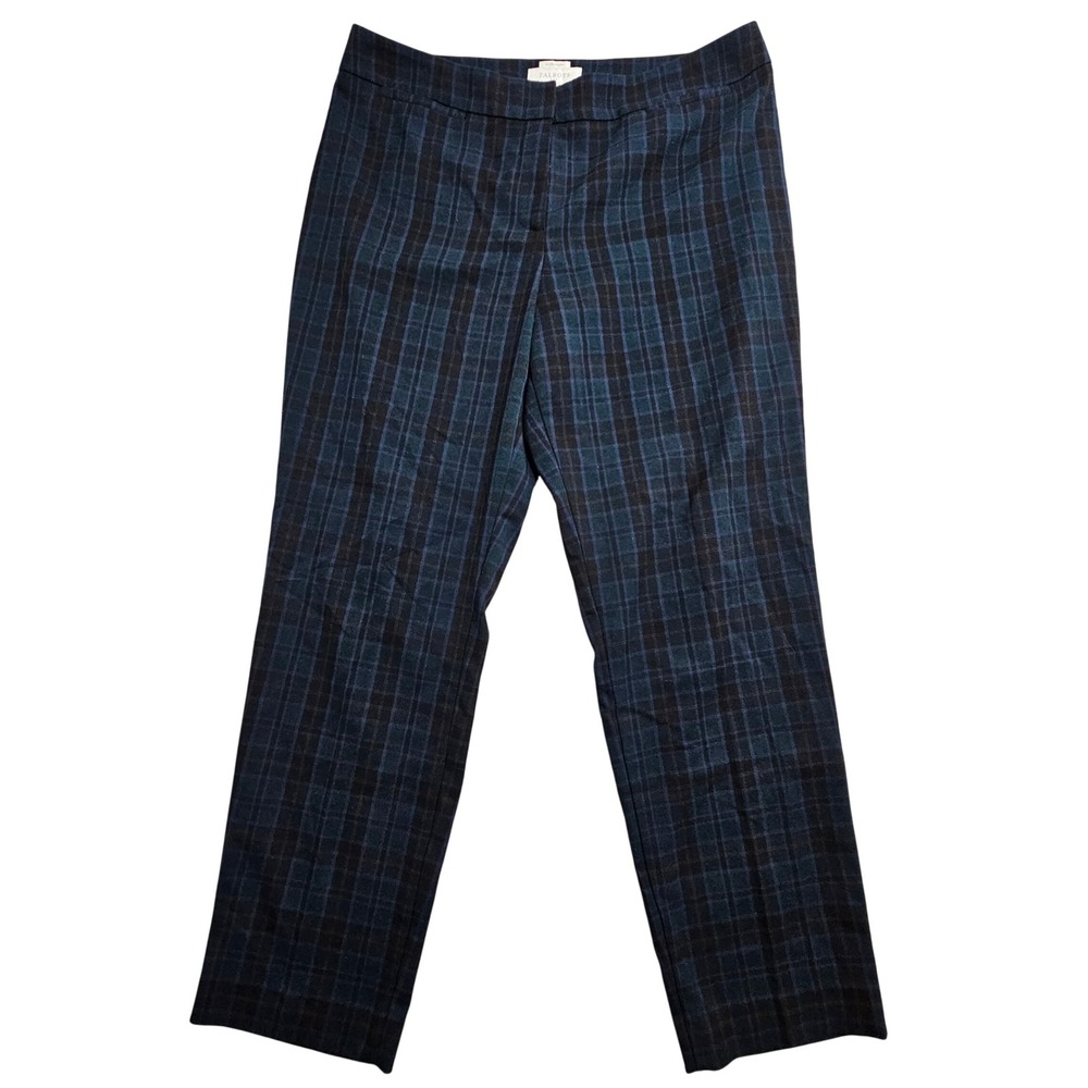 Talbots Signature Plaid Trousers Womens 14 Green Navy Blue Straight Leg Pants